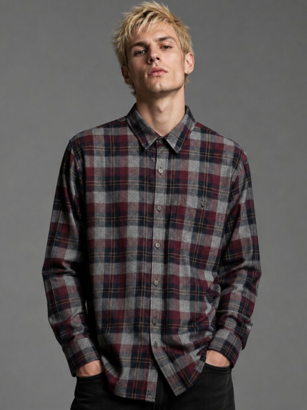 WEATHERPROOF VINTAGE Men’s L Burgundy Grey Plaid Lightweight Flannel Shirt